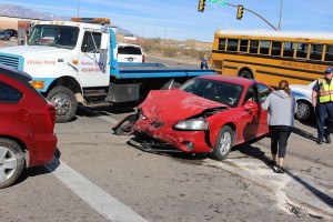 An accident on 3050 East Tuesday damaged three cars and three people were taken to the hospital. St. George, Utah, Feb. 16, 2016 | Photo by Ric Wayman, St. George News