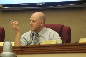 Washington City Councilman Thad Seegmiller explains that the vote being taken is only to provide a possibility for some commercial development in the future - a "placeholder" in a sense - that can be changed again in the future if that is what the property owner wants, Washington City, Utah, Feb. 24, 2016 | Photo by Mori Kessler, St. George News