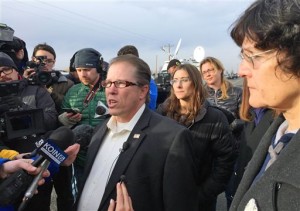 From left, Nevada Assemblyman John Moore, Idaho Rep. Heather Scott and Idaho Rep. Judy Boyle speak to reporters outside the Malheur Wildlife Refuge during the standoff. The end of a nearly six-week-long standoff at an Oregon wildlife refuge played out live on the internet, with tens of thousands of people listening as supporters encouraged the last armed occupiers to surrender. The holdouts surrendered Thursday, having refused to leave the refuge after the group's leaders were arrested last month. Burns, Oregon, Feb. 11, 2016 | Photo by Rebecca Boone(AP), St. George News
