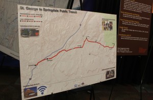 A map of the proposed St. George to Springdale bus route, At the 2016 Dixie Regional Transportation Expo, St. George, Utah, Feb. 9, 2016 | Photo by Mori Kessler, St. George News