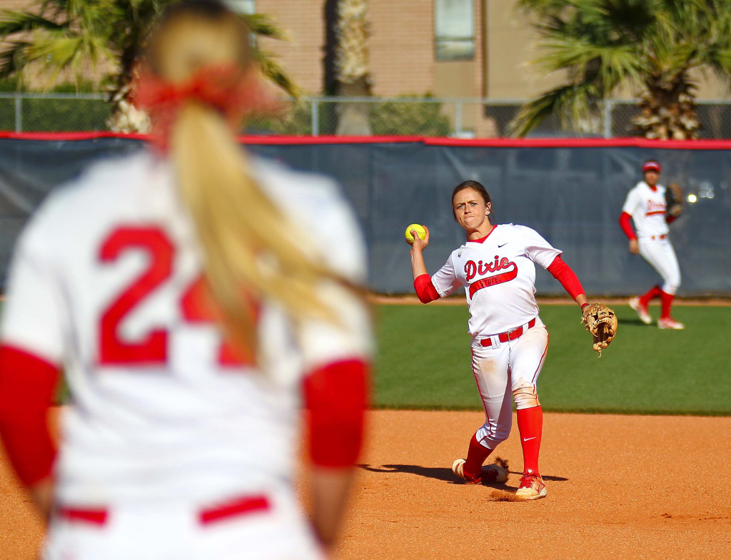 Dixie State's  Josey Hartman (15), Dixie State University vs. Hawai'i Hilo University, Softball, St. George, Utah, Mar. 30, 2016, | Photo by Robert Hoppie, ASPpix.com, St. George News