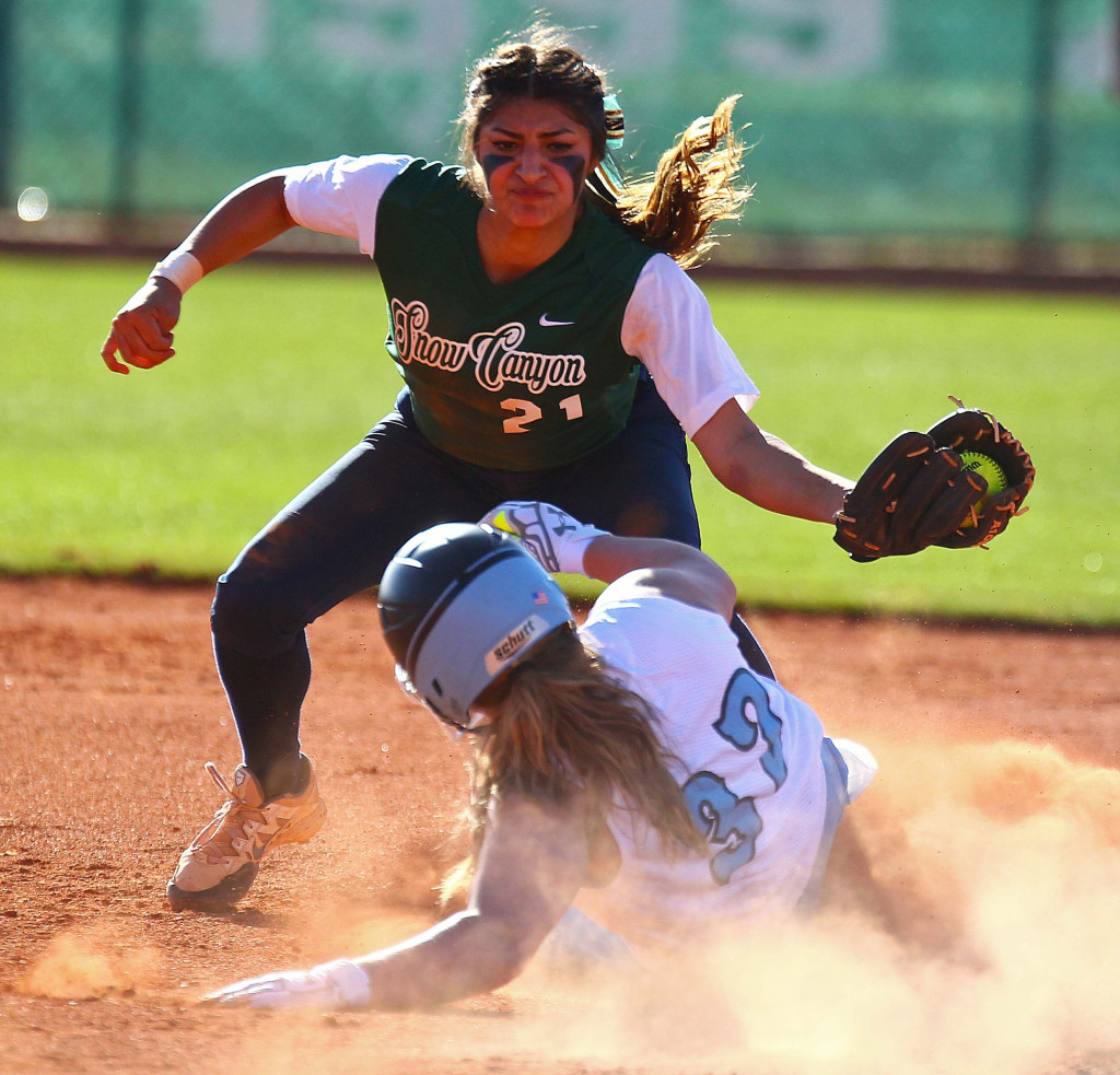 Snow Canyon's  Sonya Hardy (21), Snow Canyon vs. Sky View, Softball, St. George, Utah, Mar. 10, 2016, | Photo by Robert Hoppie, ASPpix.com, St. George News