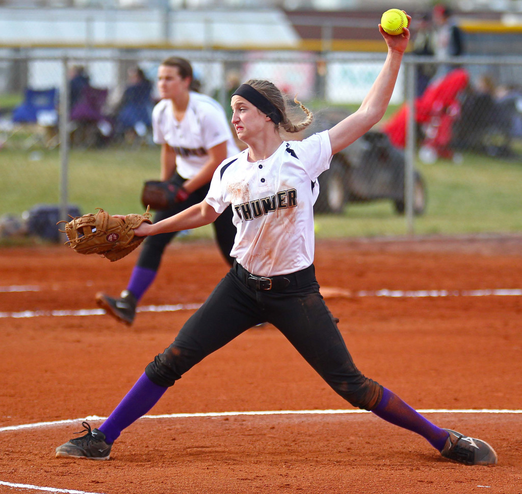 Desert Hills'  Bri St. Clair (6) pitched well Friday. File photo from Desert Hills vs. Pleasant Grove, Softball, St. George, Utah, Mar. 12, 2016, | Photo by Robert Hoppie, ASPpix.com, St. George News