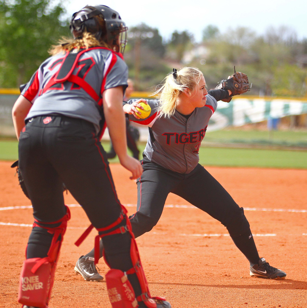 Hurricane's  Savannah Garner (24), Snow Canyon vs. Hurricane, Softball, St. George, Utah, Mar. 22, 2016, | Photo by Robert Hoppie, ASPpix.com, St. George News