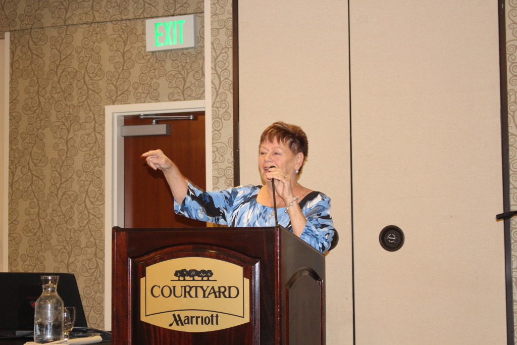 Catholic Thrift Store sole surviving founder Angie Mittleberger speaks at 35th Anniversary Luncheon for Catholic Thrift Store volunteers, Courtyard by Marriott, St. George, Utah, Mar. 21, 2016| Photo by Cody Blowers, St. George News