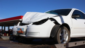 Front end damage on a Chevy Cobalt that was involved in a head-on collision on East Riverside Drive in St. George, Utah, March 25, 2016 | Photo by Don Gilman, St. George News