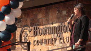 Project Manager Kristen Brooksby addresses the audience during the ribbon-cutting ceremony for the remodeled Bloomington Country Club in St. George, Utah, March 31, 2016 | Photo by Don Gilman, St. George News