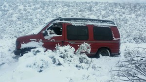 Daniel Michael Brown's van that got stuck in the Kane Springs area Monday night. Iron County, Utah, March 29, 2016 | Photo courtesy of Iron County Sheriff's Office, Cedar City News