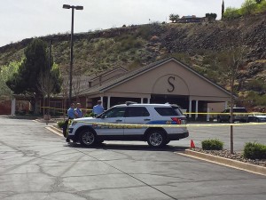 A man was found dead on the Spilsbury Mortuary lawn with what police said appeared to be a self-inflicted gunshot wound to the head, St. George, Utah, March 7, 2016 | Photo by Kimberly Scott, St. George News