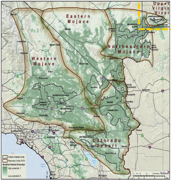 Map of desert tortoise recovery areas | Image courtesy of Washington County, St. George News
