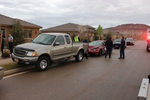 An accident in Washington Sunday morning damaged two cars but caused no injuries, Washington, Utah, March 6, 2016 | Photo by Ric Wayman, St. George News