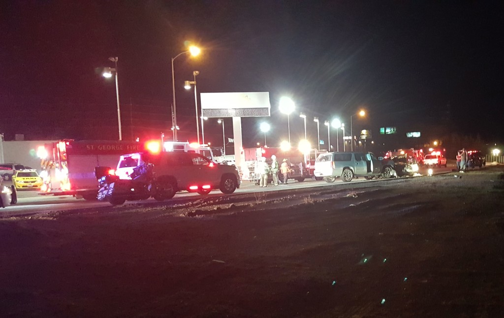 A head on collision on Red Hills Parkway Wednesday night severely injured one and sent two others to the hospital. St. George, Utah, March 2, 2016 | Photo by Austin Peck, St. George News