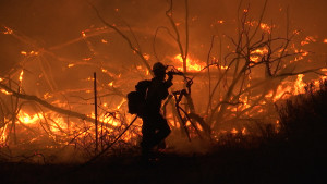 Fire crews worked to contain an agricultural burn which spread out of control, shutting down Interstate 15, Littlefield, Arizona, Feb. 29, 2016 | Photo by Michael Durrant, St. George News