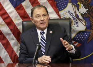 FILE -Utah Gov. Gary Herbert speaks with reporters during a news conference at the Utah State Capitol, in Salt Lake City. The governor signed a bill Monday, March 28, 2016, that makes Utah the first state to require doctors to give anesthesia to women having an abortion at 20 weeks of pregnancy or later. The bill signed by Republican Gov. Herbert is based on the disputed premise that a fetus can feel pain at that point. Salt Lake City, Utah, Feb 17, 2016 | Photo by Rick Bowmer, Associated Press, St. George News