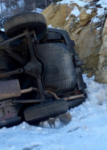 A Las Vegas man visiting Cedar City rolled his 2004 Jeep Cherokee coming down Cedar Mountain Wednesday, state Route 14, Iron County, Utah, March 9, 2016 | Photo by Carin Miller, St. George News