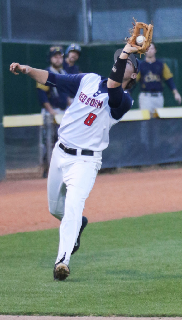 Dixie State's Hayes Hall (8), Dixie State University vs.  California Baptist University, Baseball,  St George, Utah, Mar. 4, 2016, | Photo by Kevin Luthy, St. George News