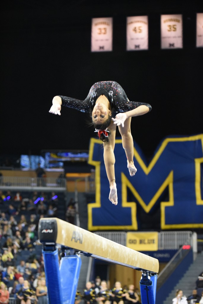 Kassandra Lopez vs. Michigan. | Photo by Deena Lofgren, University of Utah