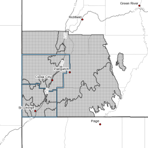 Shaded area indicates areas covered by the wind advisory issued by the National Weather Service in Salt Lake City, March 27, 2016 | Image courtesy of NWS, St. George News