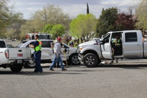 A woman was sent to the hospital following a two-vehicle collision at the intersection of 300 West and 400 North, St. George, Utah, March 22, 2016 | Photo by Mori Kessler, St. George News
