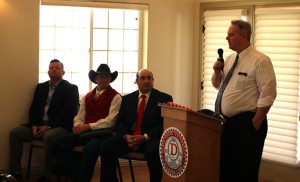 (L-R) House District 75 candidates Steve Kemp, Slade Hughes and Walt Brooks, with Dixie Republican Forum host Larry Meyers, St. George, Utah, March 15, 2016 | Photo by Mori Kessler, St. George News