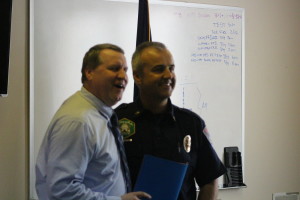 (L to R) Washington City Manager Roger Carter and Fire Capt. Matt Evans. Carter announced from members of the Washington City Fire Department at Fire Station 61 that Evans would be succeeding retiring Fire Chief Brent Hafen, Washington City, Utah, March 11, 2016 | Photo By Mori Kessler, St. George News 