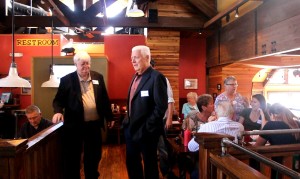 (L-R) Chuck Goode, Democratic contender for Utah House District 71, and Mike Weinholtz, Democratic gubernatorial candidate, at a breakfast gathering of the Washington County Democratic Party at George's Corner, St. George, Utah, March 16, 2016 | Photo by Mori Kessler, St. George News