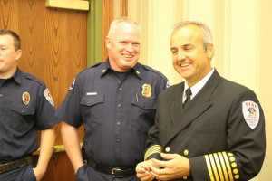 St. George Fire Chief (left) and new Washington City Fire Chief Matt Evans (right). Evans was sworn in as the new chief, replacing retiring fire chief, Brent Hafen, Washington City, Utah, March 28, 2015 | Photo by St. George News