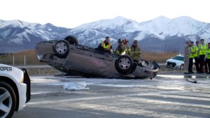 Two people suffered serious to critical injuries in Salt Lake City Saturday night after fleeing from police and rolling their vehicle. Salt Lake City, Utah, March 26, 2015 | Photo courtesy of Fox 13 News, St. George News