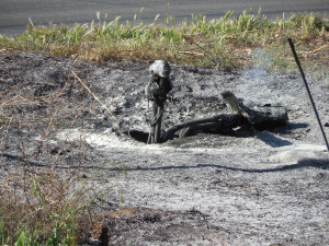 A controlled burn Thursday morning burned a utility box in Washington City, Utah, March 24, 2015 | Photo by Julie Applegate, St. George News