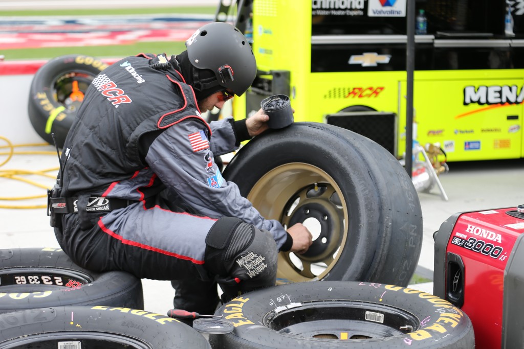 "They not only "Screw 'em on," but also "glue em' on." A special high temperature adhesive on the back side of each rim helps with wheel stability, the Las Vegas XFINITY race Saturday, Las Vegas, Nev., Mar. 5, 2016 | Photo by Rick Johnson, special to St. George News