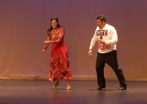 Camille Bahoravitch of Westside Studio helps Ben Shakespeare of Shakespeare Development Group and Pride Point Construction do the quick step to the big win in their final number with Shakespeare wearing a shirt urging all to "Vote 4 Ben!" “Dancing with your Community Stars” benefit show for the Washington County Children's Justice Center, Dixie High School auditorium, St. George, Utah, April 2, 2016 | Photo by Austin Peck, St. George News 