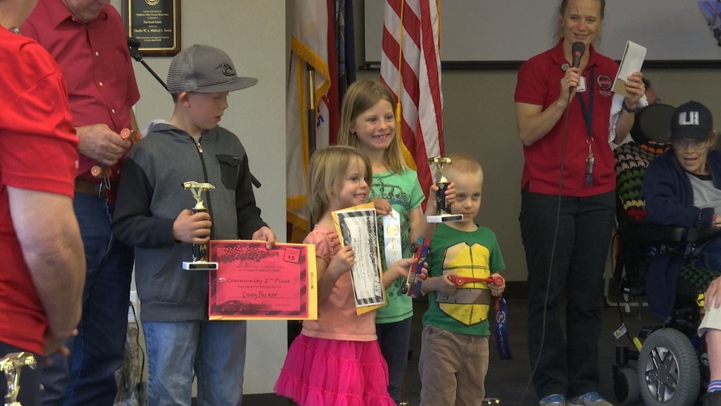 Race winners presented trophies and certificates at the Pinewood Derby Extravaganza, Southern Utah Veterans Home, Ivins, Utah, April 30, 2016|Photo by Austin Peck, St. George News