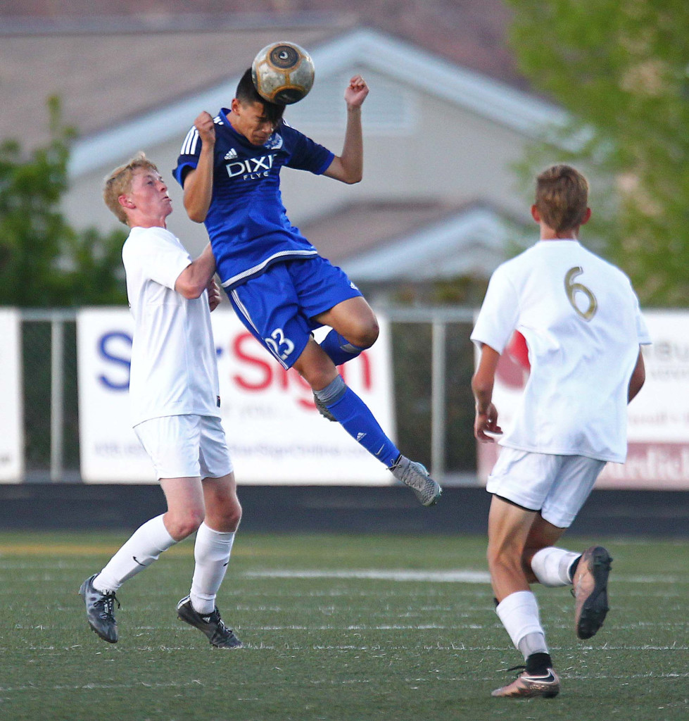 Dixie's Erick Dominguez (23), Desert Hills vs. Dixie, Soccer, St. George, Utah, Apr. 1, 2016, | Photo by Robert Hoppie, ASPpix.com, St. George News