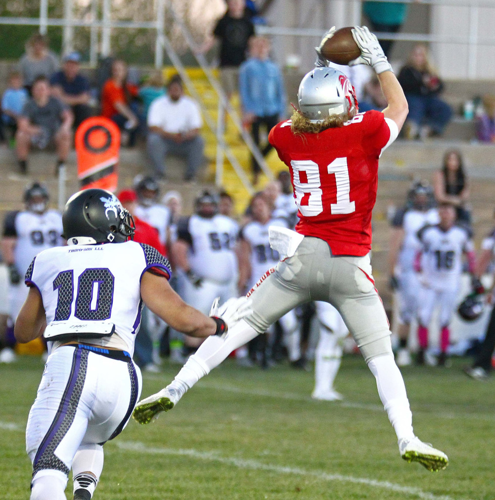 Zion Lions' Bailey Glass (81), Zion Lions vs. Brigham Sting, Football, St. George, Utah, Apr. 2, 2016, | Photo by Robert Hoppie, ASPpix.com, St. George News