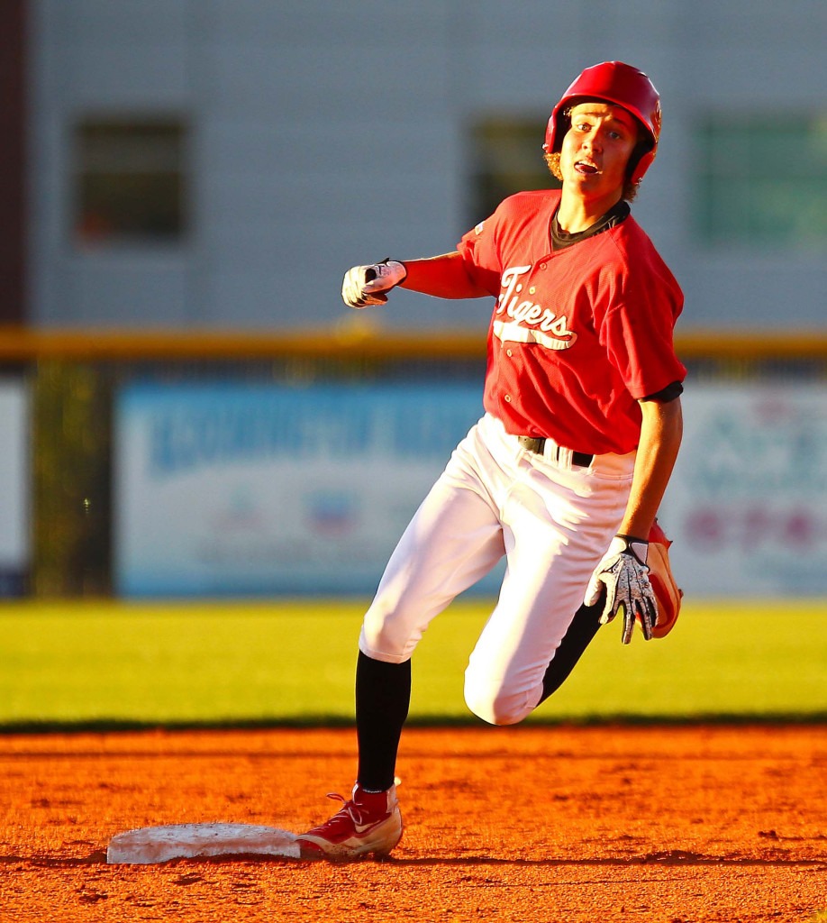 Hurricane's Noah Humphrey (7) with a stand up double, Desert Hills vs. Hurricane, Baseball, St. George, Utah, Apr. 11, 2016, | Photo by Robert Hoppie, ASPpix.com, St. George News