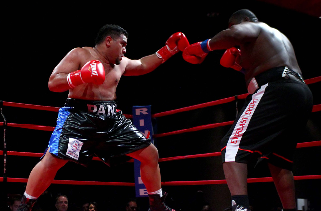 Pano Tiatia (red, black and blue trunks) vs. John Orr Jr. (black and orange trunks), Victory Promotions Fight Night, Boxing, St. George, Utah, Apr. 30, 2016, | Photo by Robert Hoppie, ASPpix.com, St. George News