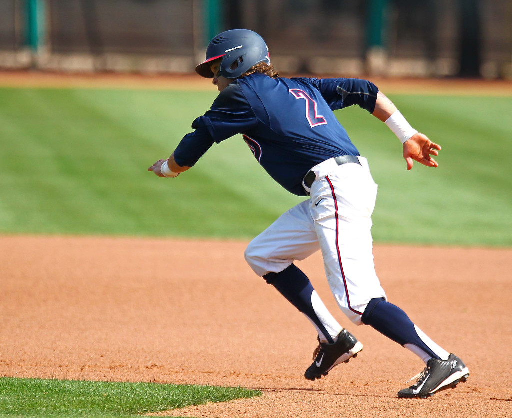 Dixie State's Drew McLaughlin (2), Dixie State University vs. Hawai'i Pacific University, Baseball, St. George, Utah, Apr. 22, 2016, | Photo by Robert Hoppie, ASPpix.com, St. George News