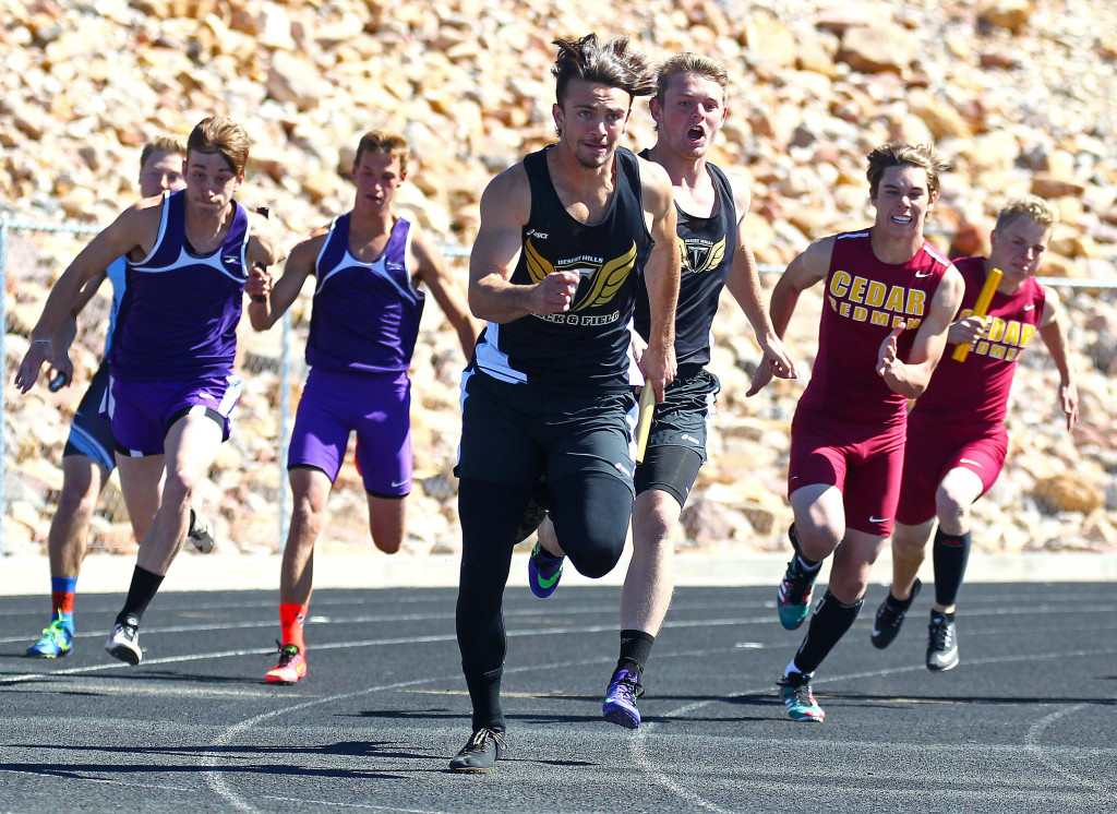 Desert Hills' Kyler Terry leads the pack in this file photo from the Dixie Invitational, St. George, Utah, Apr. 23, 2016, | Photo by Robert Hoppie, ASPpix.com, St. George News