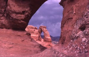 Frame Arch, also known as Twisted Doughnut, at Utah's Arches National Park where large graffiti was discovered deeply carved into the park's famous arch, Moab, Utah, April 2016 | Photo courtesy of Arches National Park, St. George News