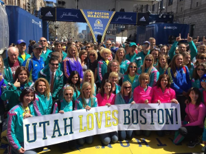 Runners representing Utah in the Boston Marathon gather at the site of the finish line to take a group photo, Boston, Massachusetts, April 17, 2016 | Photo courtesy of Walter Brown, St. George News