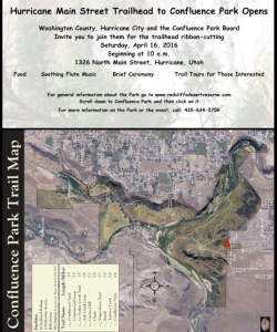 A flyer inviting the public to the ribbon cutting ceremony for the Hurricane Main Street Trailhead of Washington County's Confluence Park, location and date not specified | Flyer courtesy of Red Cliffs Desert Reserve, click image to enlarge