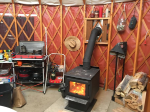 A wood burning stove keeps Yurt 2 warm and toasty for guests in the Gooseberry Yurts. Apple Valley, Utah, April 13, 2016 | Photo by Hollie Reina, St. George News