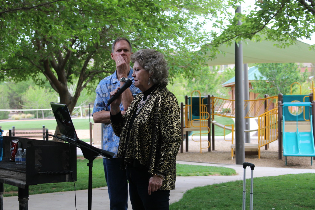 Judy Halford "entertaining the troops" at the Vietnam Veterans of America Barbeque, Tonaquint Park, St. George, Utah, Apr. 14, 2016| Photo by Cody Blowers, St. George News