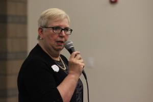 Utah Senate candidate Dorothy Engelman discusses her candidacy at the Washington County Democratic covention at Tonaquint Intermediate School in St. George, Utah, April 2, 2016 | Photo by Don Gilman, St. George News