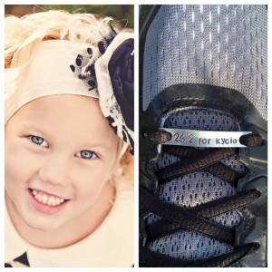 Combined image. L-R Pictured is Kycie Terry, age 5, who passed away from complications due to undiagnosed Type 1 diabetes and Josh Terry's running shoe bearing a band honoring Kycie, Boston, Massachusetts, April 18, 2016 | Photo courtesy of Josh Terry, St. George News