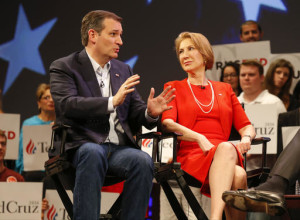 Republican presidential candidate, Sen. Ted Cruz, R-Texas speaks to Carly Fiorina. According to an AP source, Cruz has picked Fiorina as his running mate Orlando, Florida, Friday, March 11, 2016. Photo by Mike Carlson, Associated Press, St. George News