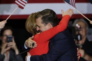 Republican presidential candidate Sen. Ted Cruz, R-Texas, hugs former Hewlett-Packard CEO Carly Fiorina during a rally Wednesday, where he announced he has tapped Fiorina as his running mate. Indianapolis, Indiana, April 27, 2016 | Photo by Michael Conroy, Associated Press, St. George News