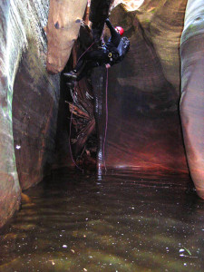 Slot canyons present their own unique set of challenges such as cold water. Photo taken in Das Boot slot canyon, Zion National Park, date not specified. | Photo courtesy of Bo Beck, St. George News