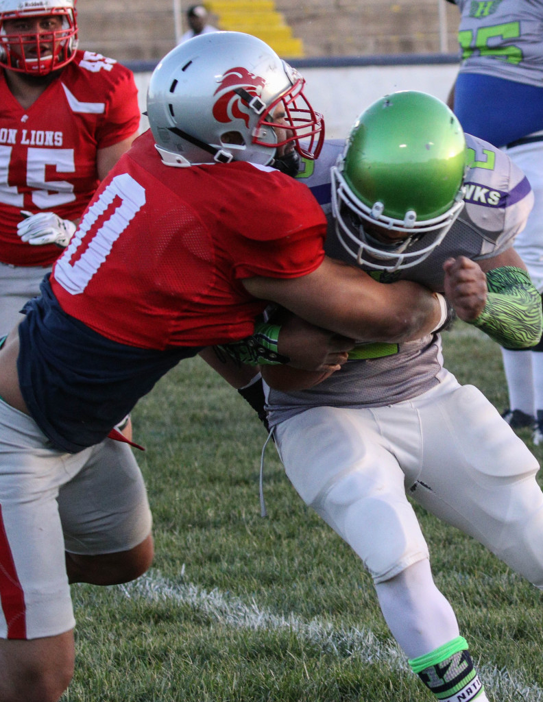 Zion Lions' Danry Hargest (0), Zion Lions vs.Vegas Hawks, Football,  St. George, Utah, Apr. 16, 2016, | Photo by Kevin Luthy, St. George News