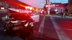 A woman was taken to the hospital following an early-morning crash at the intersection of Bluff Street and 700 South, St. George, Utah, April 7, 2016 | Photo courtesy of Craig Harding, St. George News